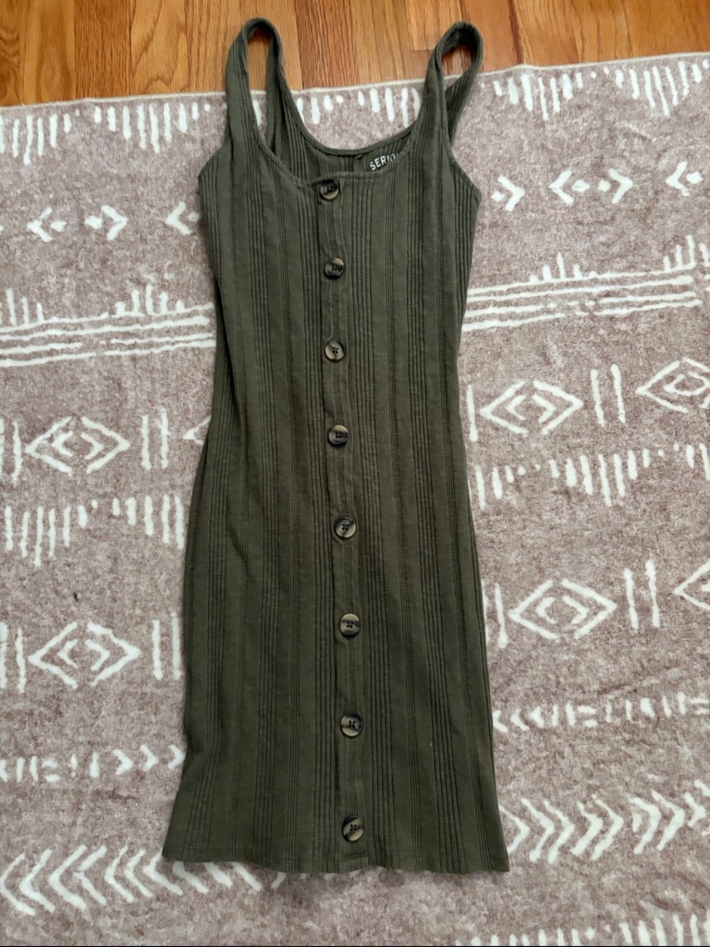 Aeropostale Olive Green Ribbed Button-Front Tank Dress